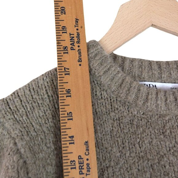 ZARA Taupe Cropped Chunky Knit Sweater Medium Minimalist Boxy Fit - Picture 7 of 8